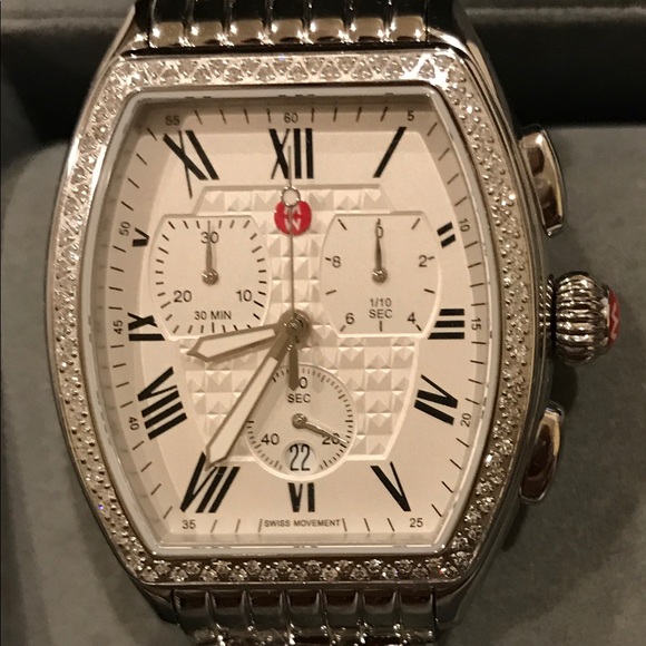 Michele Releve Chrono Diamond Bezel Stainless Steel Watch MWW19A000001 EUC - Picture 2 of 4